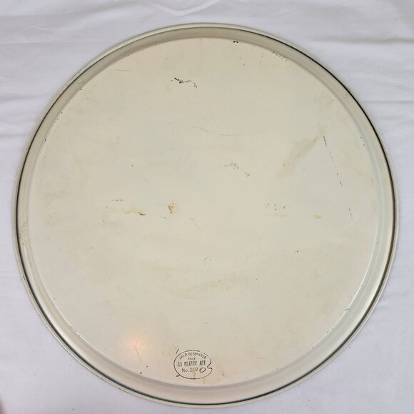 Tole by Pilgrim Art Large Round Metal Tray Roses and Daisy Pattern Gold Rim - Picture 10 of 15